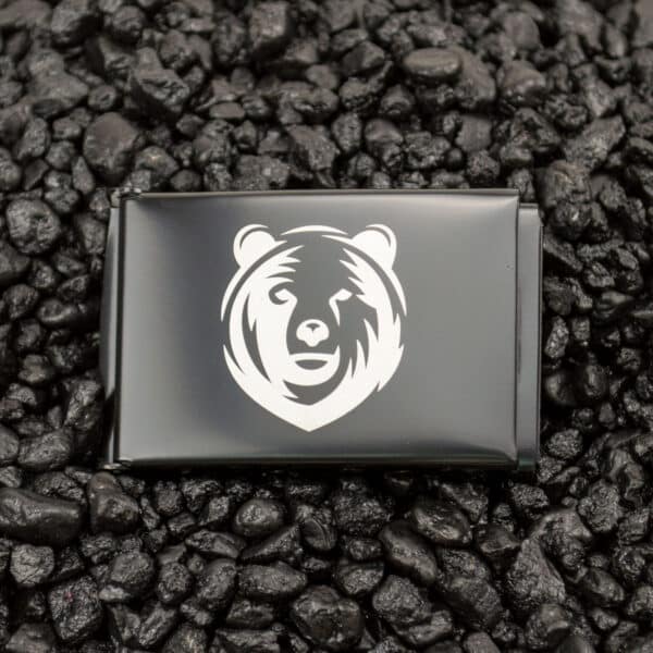 military belt buckle with grizzly bear design