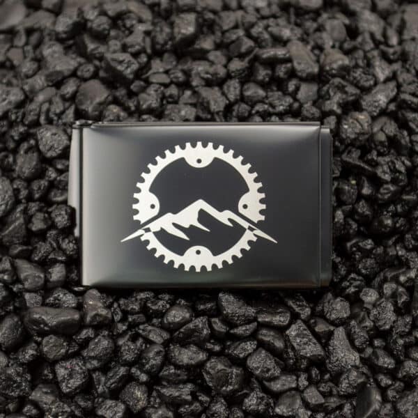 military belt buckle with mountain bike design