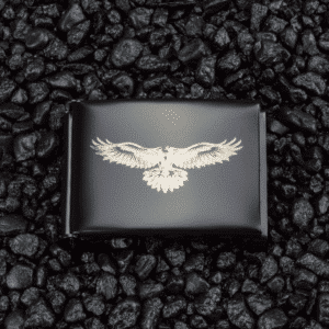LIQUIDATION - Black military belt buckle for 1.5" webbing - laser engraved: Raven in Flight