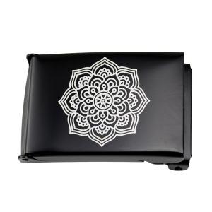 Black military belt buckle for 1.25" webbing - laser engraved: Mandala 3