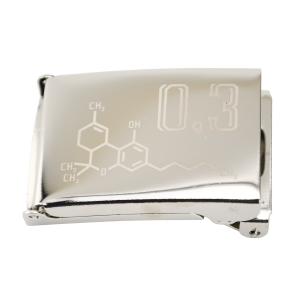 Nickel-finished military belt buckle for 1.25" webbing - laser engraved: Molecule